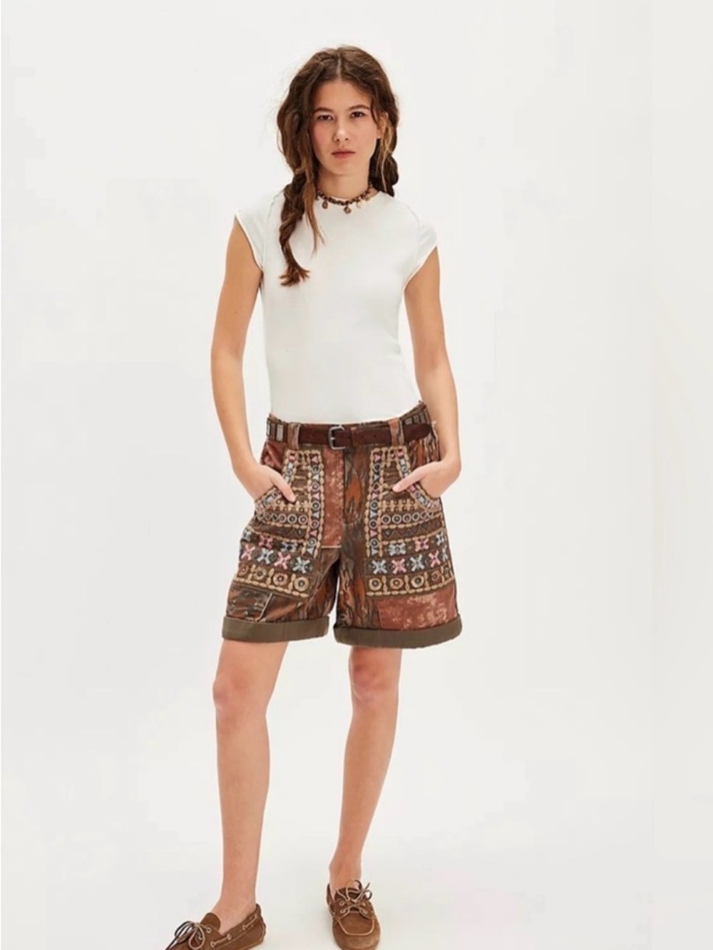 Free People One More Night Bohemian Patchwork Shorts Embellished Pockets Large - Picture 2 of 6